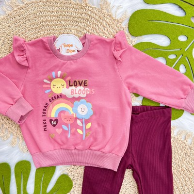 Conj. Casaco Love Blooms e Calça Legging - Rose e Uva